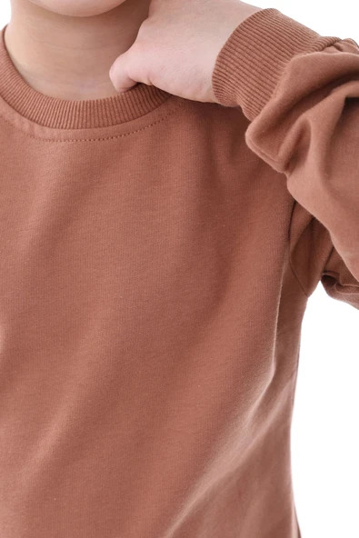 2'li Basic Şardonlu Çocuk Sweatshirt 3-10 Yaş Hardal-Antrasit - Resim 5