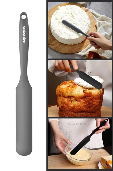 Silicolife Pasta Sıvama Spatulası, Silikon Çikolata Krema Reçel Sıyırma Sıvama Bıçağı Spatulası 25cm Antrasit ürün görseli 1