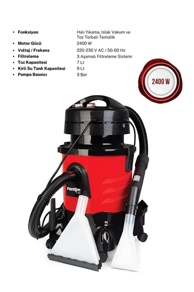 Jumbo Cc 9000 Koltuk Halı Yıkama Robotu Ve Leke Çıkartma Makinesi Kırmızı Siyah 2400 W ürün görseli 1