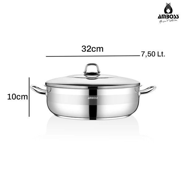 Saphire Paslanmaz Çelik 32 cm Çelik Kapaklı Basık Tencere - Resim 6