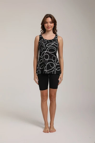 Chelly Kadın Desenli Askılı Taytlı Tankini S 5700 Siyah ürün görseli 1