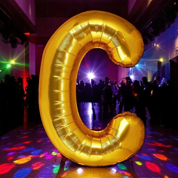 VIP YÜKSEK KALİTE 1 METRE GOLD C HARFİ FOLYO BALON GOLD C HARF BALON HELYUM GAZINA UÇAN BALONA UYGUN ürün görseli 1
