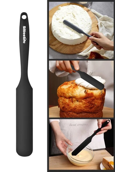 Silicolife Pasta Sıvama Spatulası, Silikon Çikolata Krema Reçel Sıyırma Sıvama Bıçağı Spatulası 25cm Siyah ürün görseli 1
