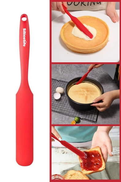 Silicolife Pasta Sıvama Spatulası, Silikon Çikolata Krema Reçel Sıyırma Sıvama Bıçağı Spatulası 25cm Kırmızı ürün görseli 1