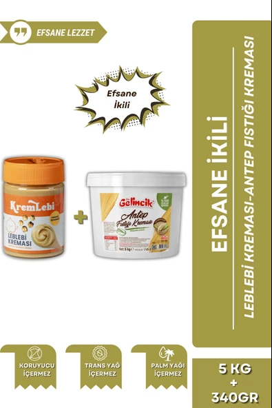 2'li Set Kahvaltılık Sürülebilir Katkısız 340gr Leblebi Kreması + Antep Fıstığı Kreması 5KG ürün görseli 1