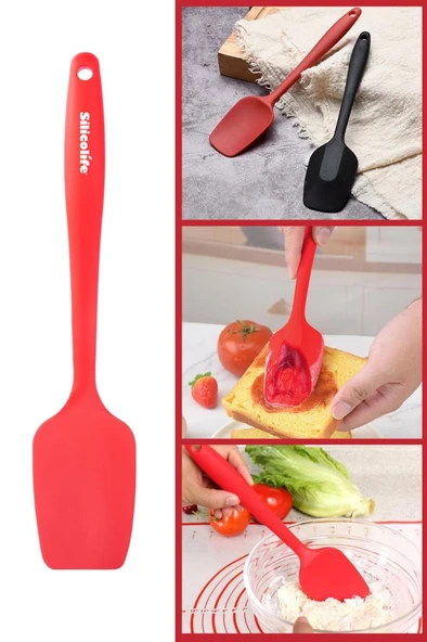 Silicolife Kaşık Spatula, Isıya Dayanıklı Yanmaz Yapışmaz Tek Parça Silikon Kaşık Spatula 27cm Kırmızı ürün görseli 1