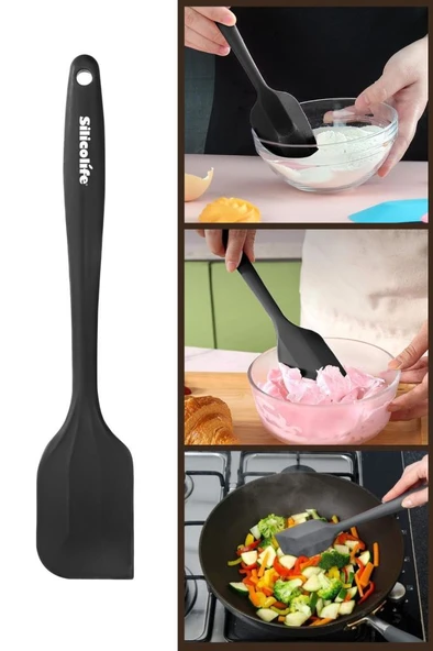 Silicolife Büyük Spatula, Isıya Dayanıklı Yanmaz Yapışmaz Tek Parça Silikon Spatula 26cm Siyah ürün görseli 1