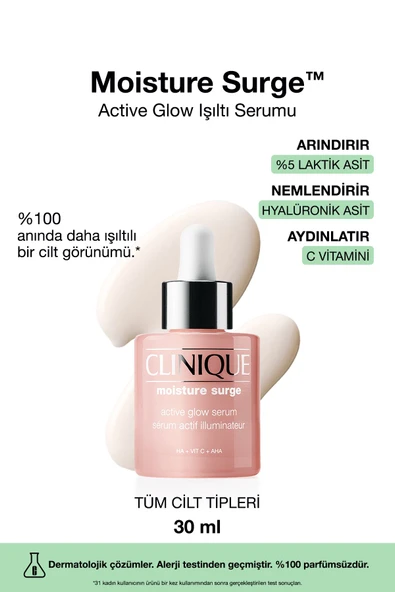 CLİNİQUE Moisture Surge™ Active Glow Işıltı Serumu 30ml | C Vitamini, Hyalüronik Asit, Laktik Asit ürün görseli 1