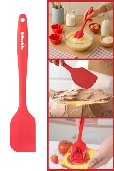 Silicolife Büyük Spatula, Isıya Dayanıklı Yanmaz Yapışmaz Tek Parça Silikon Spatula 26cm Kırmızı ürün görseli 1