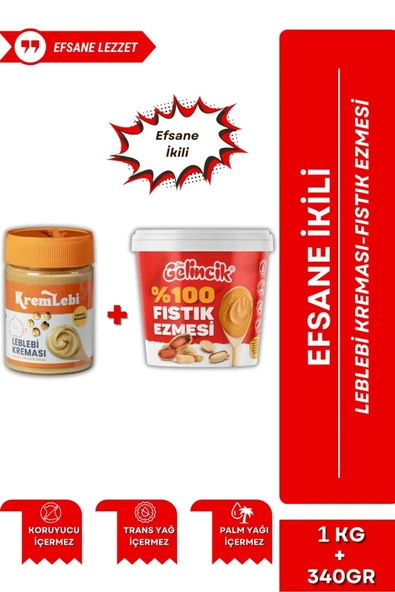 2'li Set Kahvaltılık Sürülebilir Katkısız 340gr Leblebi Kreması + Fıstık Ezmesi 1KG ürün görseli 1