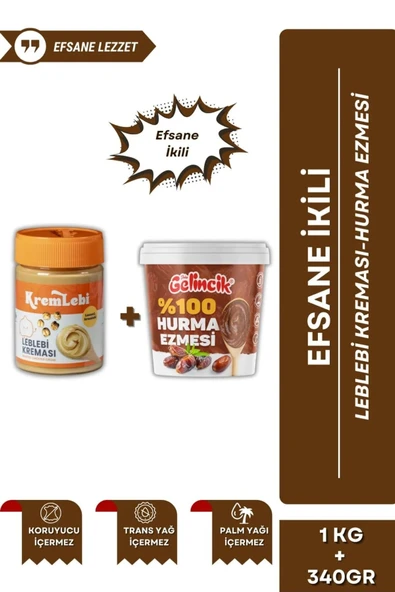 2'li Set Kahvaltılık Sürülebilir Katkısız 340gr Leblebi Kreması + Özel Hurma Ezmesi 1KG ürün görseli 1