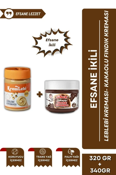 2'li Set Kahvaltılık Sürülebilir Katkısız 340gr Leblebi Kreması + Kakaolu Fındık Kreması 320gr ürün görseli 1