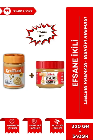 2'li Set Kahvaltılık Sürülebilir Katkısız 340gr Leblebi Kreması + Özel Bisküvi Kreması 320gr ürün görseli 1