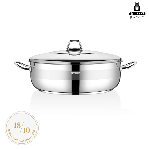 Saphire Paslanmaz Çelik Basık Tencere 34x12 - Çelik Kapak ürün görseli 1