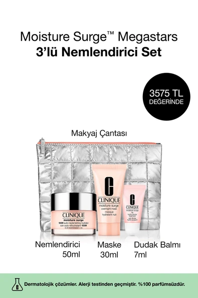 CLİNİQUE Moisture Surge™ Megastars 3 Ürünlü Nemlendirici Seti - Yüz Kremi 50ml, Maske 30ml, Balm 7ml, Çanta ürün görseli 1