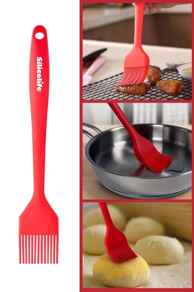 Silicolife Yumurta Fırçası, Isıya Dayanıklı Yanmaz Yapışmaz Tek Parça Silikon Fırça 21cm Kırmızı ürün görseli 1
