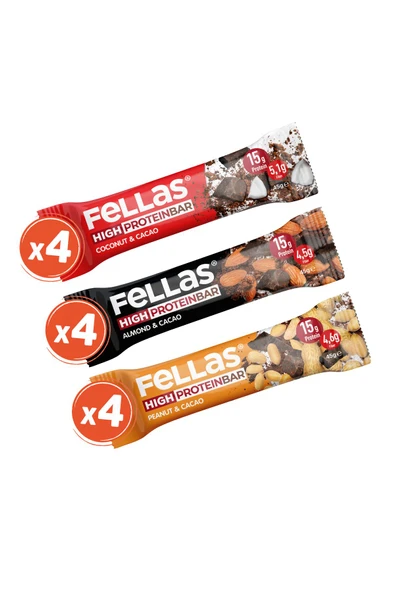 Fellas Yüksek Protein Bar 45g Karma Kutu 12 Adet (3 Çeşit) ürün görseli 1