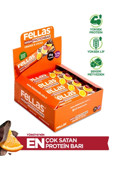 Fellas Yüksek Protein Bar - Portakal & Kakao 45g X 12 Adet ürün görseli 1