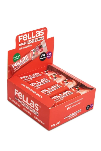 Fellas Yüksek Protein Bar, Çilekli, 45gr X 12 Adet ürün görseli 1
