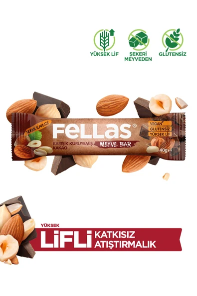 Fellas Meyve Bar - Karışık Kuruyemişli ve Kakaolu  40 gr x 12 Adet ürün görseli 1
