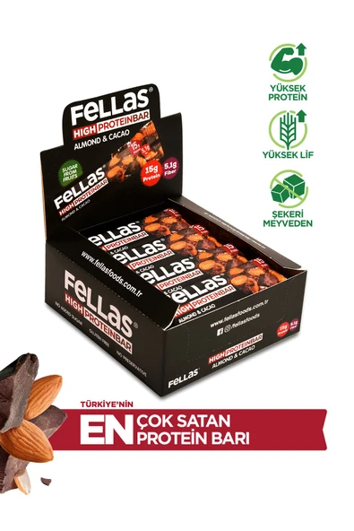 Fellas Yüksek Protein Bar - Bademli ve Kakaolu 45 gr x 12 Adet ürün görseli 1