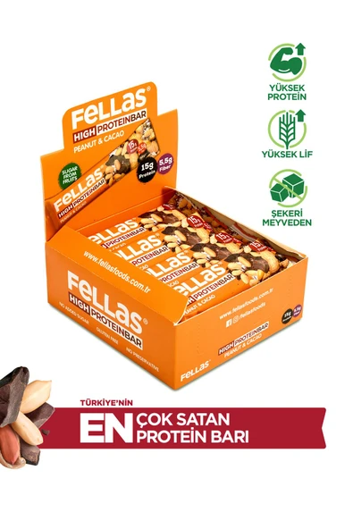 Fellas Yüksek Protein Bar - Yer Fıstıklı ve Kakaolu 45 gr x 12 Adet ürün görseli 1