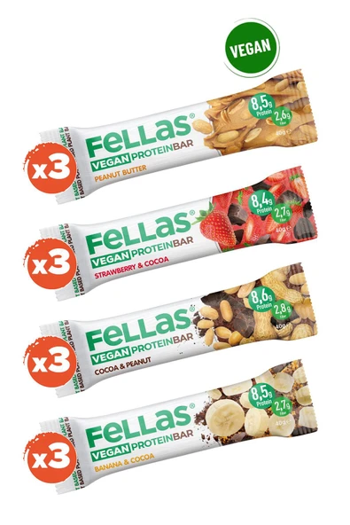 Fellas Vegan Protein Bar 40g Karma Kutu 12 Adet (4 ÇEŞİT) ürün görseli 1