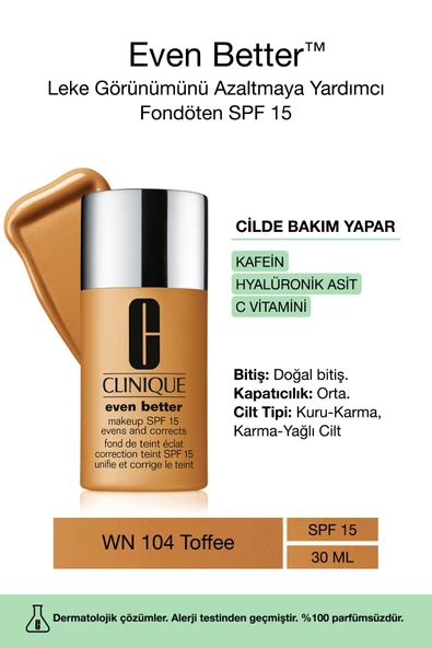CLİNİQUE Even Better™ Doğal Bitişli Fondöten Spf 15 - Renk: Wn 104 Toffe 30ml | C Vitamini ürün görseli 1