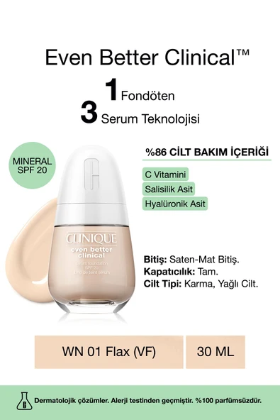 CLİNİQUE Even Better Clinical™ Serum Fondöten Spf 20 - Renk: Wn 01 Flax (VF) - 30ml ürün görseli 1