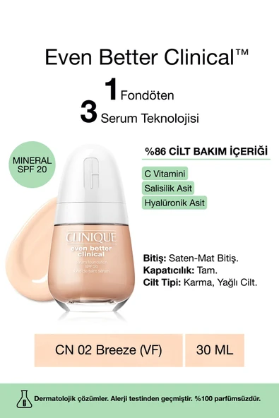 CLİNİQUE Even Better Clinical™ Serum Fondöten Spf 20 - Renk: Cn 02 Breeze (VF) - 30ml ürün görseli 1