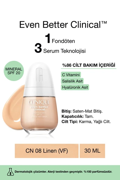 CLİNİQUE Even Better Clinical™ Serum Fondöten Spf 20 - Renk: Cn 08 Linen (VF) - 30ml ürün görseli 1