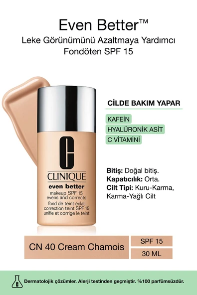 CLİNİQUE Even Better™ Doğal Bitişli Fondöten SPF 15 - Renk: Cn 40 Cream Chamois 30ml | C Vitamini ürün görseli 1