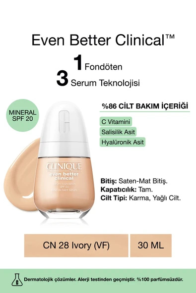 CLİNİQUE Even Better Clinical™ Serum Fondöten Spf 20 - Renk: Cn 28 Ivory (VF) - 30ml ürün görseli 1