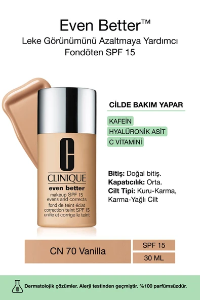 CLİNİQUE Even Better™ Doğal Bitişli Fondöten Spf 15 - Renk: Cn 70 Vanilla 30ml | C Vitamini ürün görseli 1
