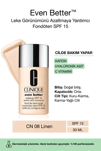 CLİNİQUE Even Better™ Doğal Bitişli Fondöten Spf 15 - Renk: Cn 08 Linen 30ml | C Vitamini ürün görseli 1