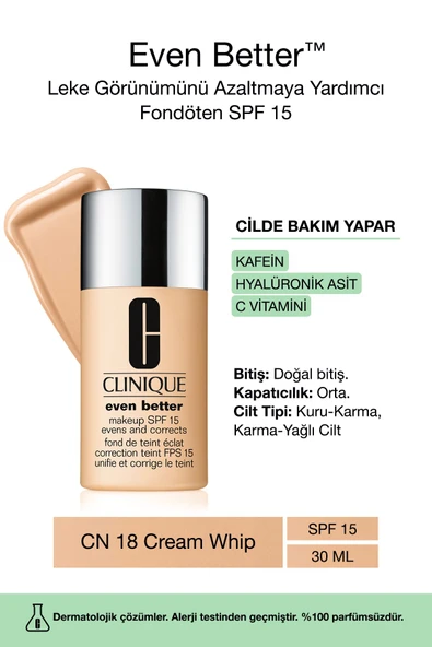 CLİNİQUE Even Better™ Doğal Bitişli Fondöten Spf 15 - Renk: Cn 18 Cream Whip 30ml | C Vitamini ürün görseli 1