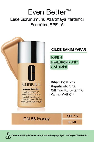 CLİNİQUE Even Better™ Doğal Bitişli Fondöten Spf 15 - Renk: Cn 58 Honey 30ml | C Vitamini ürün görseli 1