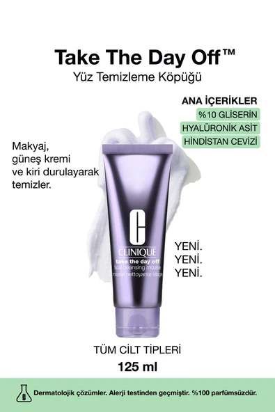CLİNİQUE Take The Day Off™ Yüz Temizleme Köpüğü 125ml | %10 Gliserin + Hyaluronik Asit ürün görseli 1