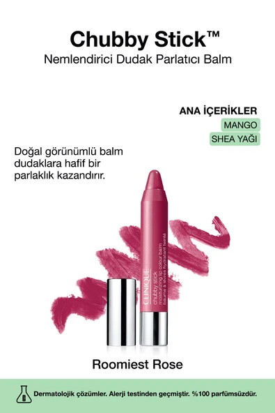 CLİNİQUE Chubby Stick™ Nemlendirici Dudak Parlatıcı Balm - Renk: 28 Roomiest Rose 3g | Mango, Shea Yağı ürün görseli 1