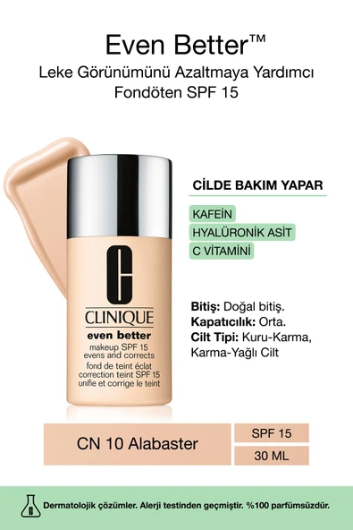 CLİNİQUE Even Better™ Doğal Bitişli Fondöten SPF 15 - Renk: CN 10 Alabaster 30ml | C Vitamini ürün görseli 1