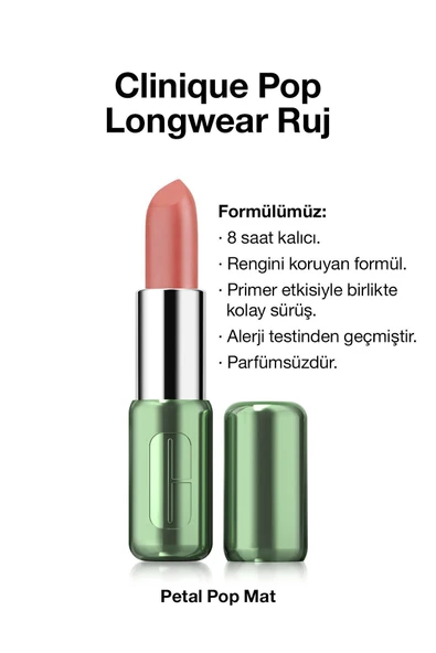CLİNİQUE Pop Longwear™ Gün Boyu Kalıcı Ruj - Renk: Blush Pop 3.9g | Mat Bitiş ürün görseli 1