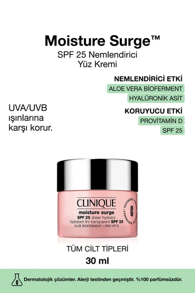 CLİNİQUE Moisture Surge™ Spf 25 Nemlendirici Yüz Kremi - 30ml | Aloe Vera Bioferment, Hyalüronik Asit ürün görseli 1