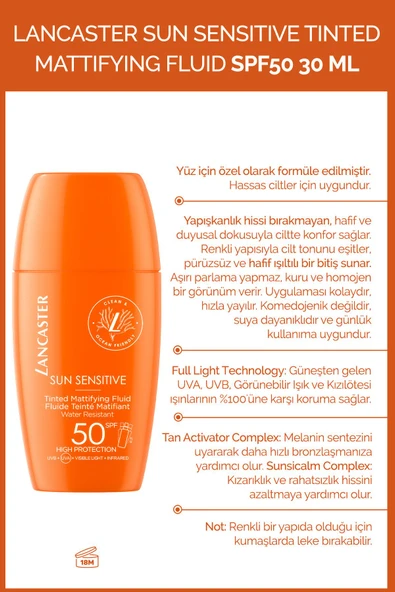 Lancaster Sun Sensitive Tinted Mattifying Fluid SPF50 30 ml ürün görseli 1