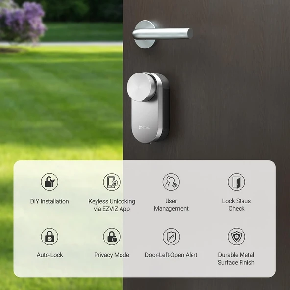 Ezviz DL01S/DL01CP Akıllı Kapı Kilidi, Anahtarsız Giriş, Otomatik Kilitleme, Kapı-Açık Alarmı, Dijital Anahtar Paylaşımı, Gizlilik Modu, Dayanıklı Metal Dizayn, DIY Kolay Montaj ürün görseli 1