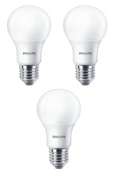 Philips (8W) 60W  Led Ampul Beyaz 6500K E27 (3 Adet) Tasarruflu Led Lamba ürün görseli 1