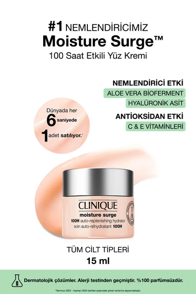 CLİNİQUE Moisture Surge™ 100 Saat Etkili Nemlendirici Yüz Kremi 15ml | Aloe Vera Bioferment, Hyalüronik Asit ürün görseli 1