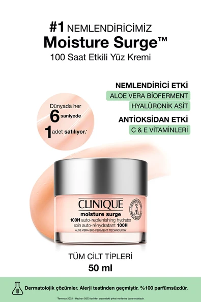CLİNİQUE Moisture Surge™ 100 Saat Etkili Nemlendirici Yüz Kremi 50ml | Aloe Vera Bioferment, Hyalüronik Asit ürün görseli 1