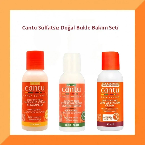 Cantu Sülfatsız Bukle Belirginleştirici Saç Bakım Seti – 3’lü Mini Boy ürün görseli 1