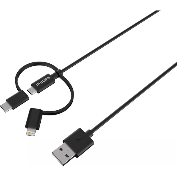 Philips MFI Apple Lisanslı 3in1 Micro Usb-Lightining-Type-C Hızlı Şarj Kablosu 2m DLC3106T ürün görseli 1