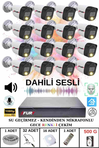FURY 16 LI Sesli Gece Renkli Görüş Güvenlik Kamerası Su Geçirmez Güvenlik Kamerası Seti 500GB ürün görseli 1